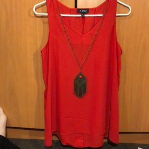 A. Byer red dressy tank top with connected jewelry